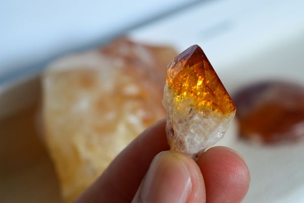 holding a citrine crystal